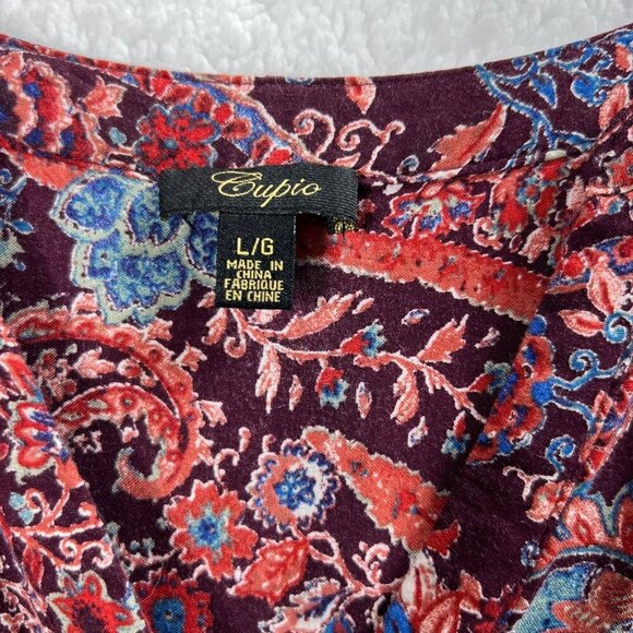 Cupio Womens L Sleeveless Burgundy Midi Dress Aztec Paisley Mandala Boho Artsy - Picture 11 of 15